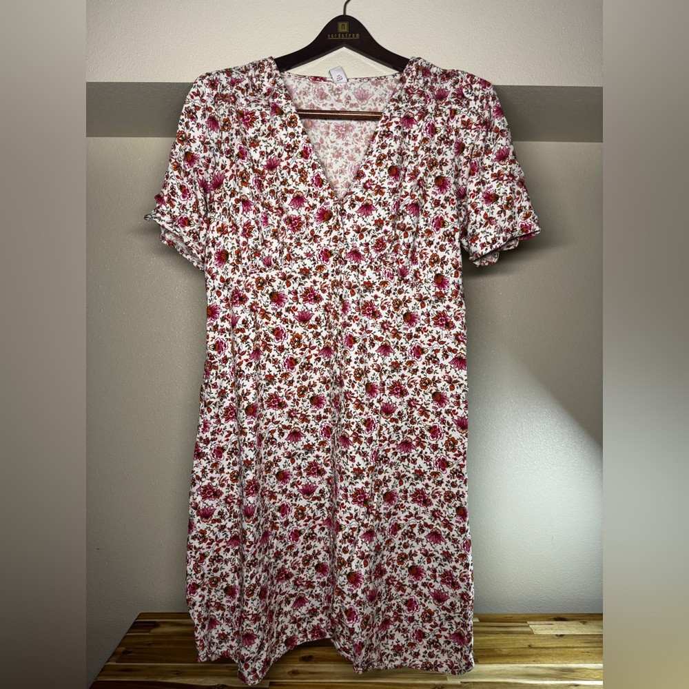 Old‎ Navy Floral V-Neck Midi Dress LT Large Tall Viscose Pink Cottagecore